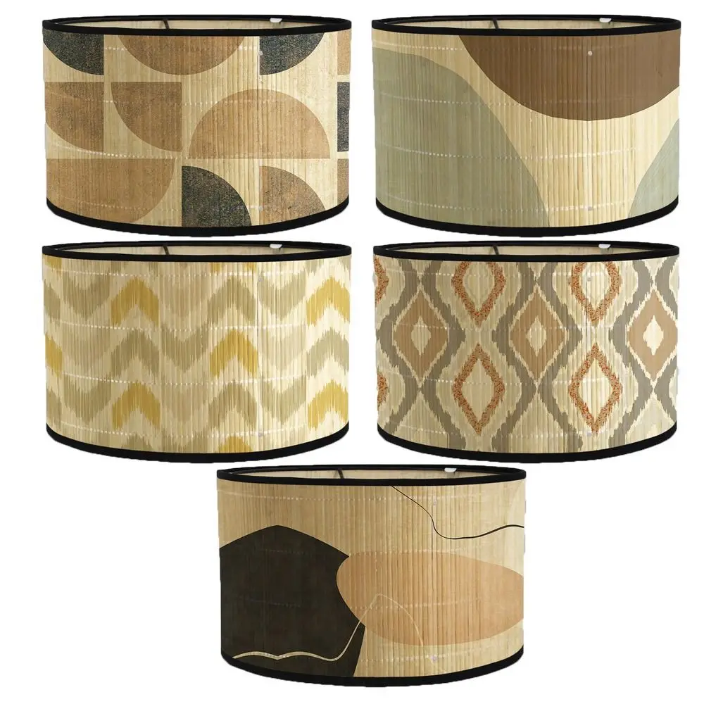 Handmade Bamboo Lampshade Hangable Long-Lasting Retro Lampshade Greenery Patterned Abstract Line Pattern Lamp Shade Wall