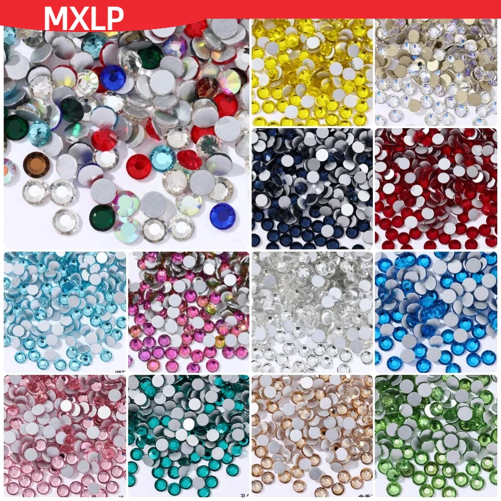 Strass en cristal non correcteurs à chaud, dos plat, vêtement en tissu, décorations d\'ongles, taille ss6, ss10, ss12, ss16, ss20