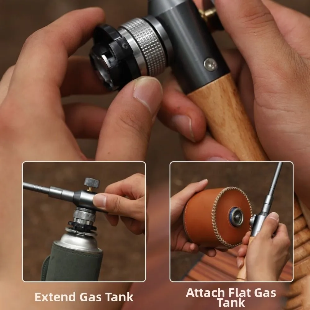 

Timber Handle Long Flamethrower Three-stage Removable Fuel Burner Lighter Highpower Adjustable Flame Flame Lighter Picnic