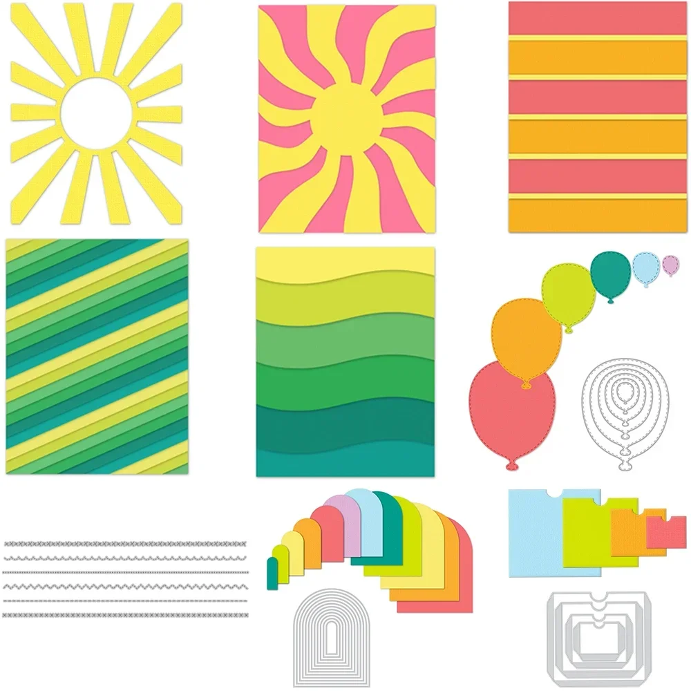Wellige Sonne, kräftige Kurven, Metall-Stanzformen, Ballon, gewölbt, gestapelt, Taschenbuchrahmen, gestanztes Set für DIY-Scrapbooking, Basteln