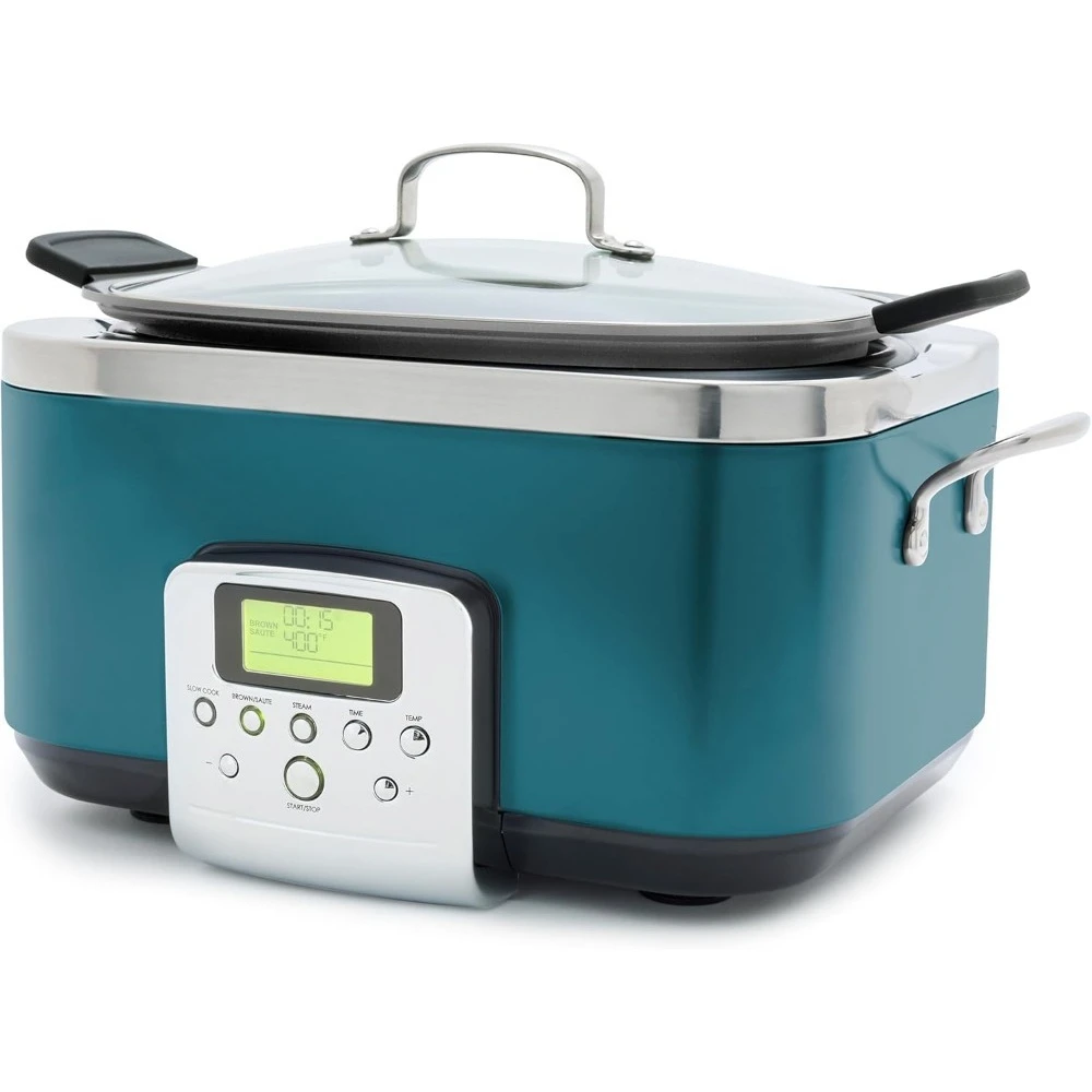 طباخ كهربائي بطيء 8 في 1 قابل للبرمجة 6QT، غطاء آمن للاستخدام في غسالة الأطباق وفخار قابل للإزالة، طباخ متعدد السيراميك غير لاصق خالٍ من مادة PAS #1