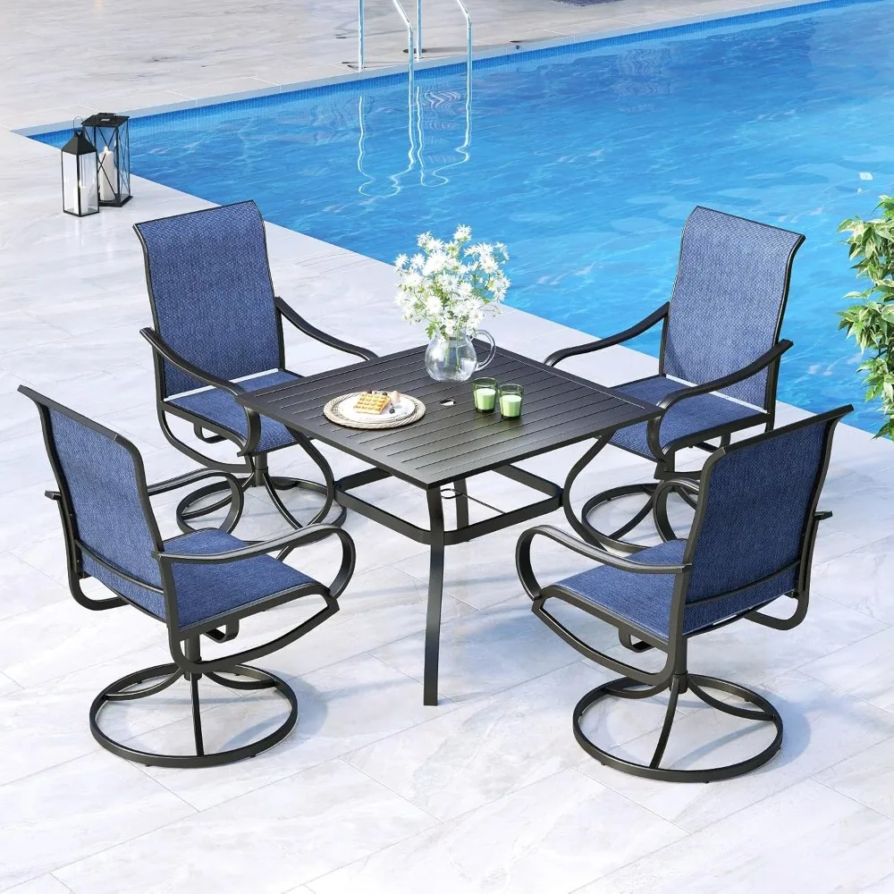 

Patio Table and Chairs Set of 4, Outdoor Dining Set with Metal Table and Swivel Chairs, 5 Piece Patio Furniture Set, Customized