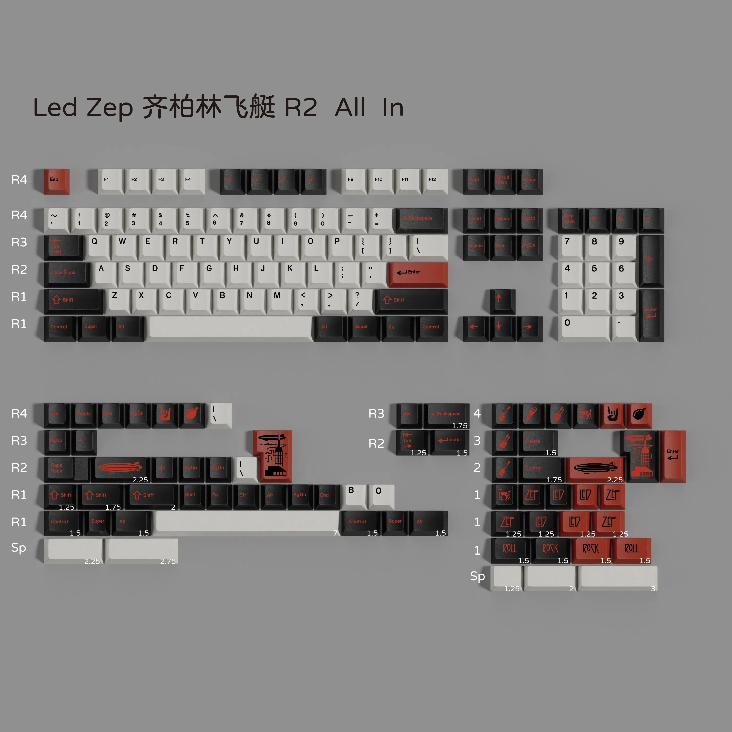 PBT GMK Led Zep Keycaps Cherry Profile PBT Dye Sublimation Keycap For MX Mechanical Keyboard Accessories Split Spacebar