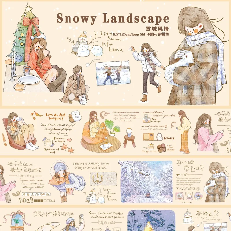 

Snowy Landscape Lovely Girl Die Cut PET Washi Tapes Craft Supplies DIY Scrapbooking Card Making Decorative Plan Sticker