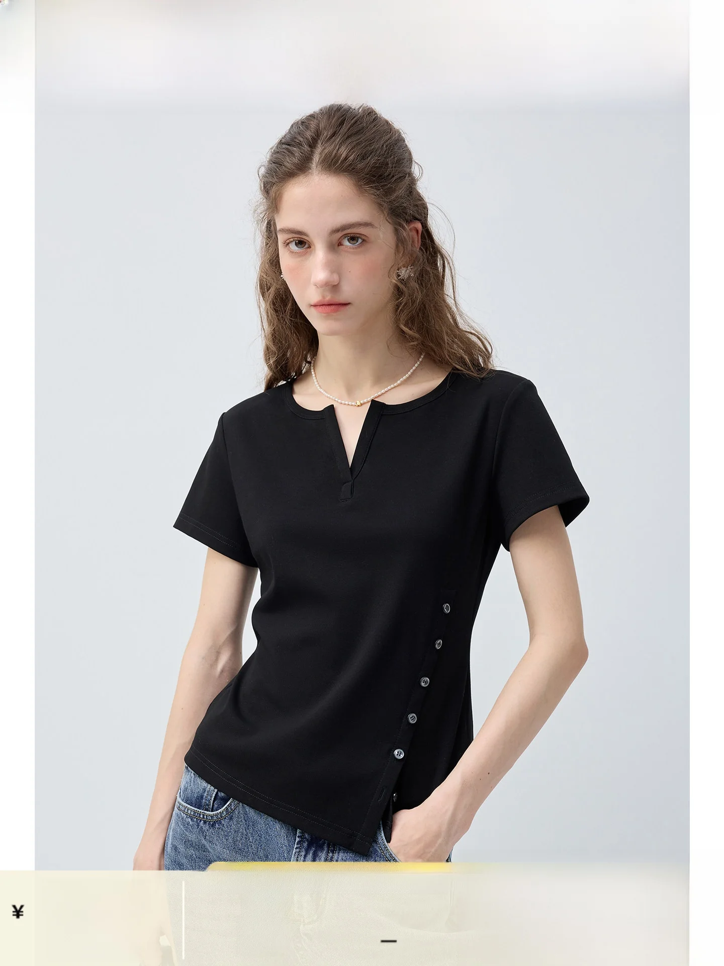 

Slimming Effect Black T-Shirt Women's Fashion plus Size Short Sleeve Regular Shoulder Fit Summer New Style Versatile Top