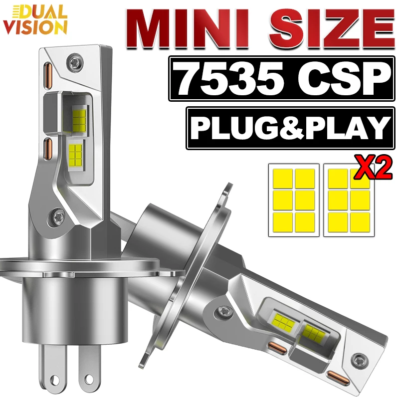 2PCS Mini H7 LED Headlights H4 Bulb Wireless CSP for Car Auto Lighting Sets Diode Lamps Turbo Led 12V 6000K Plug&Play Fog Lights