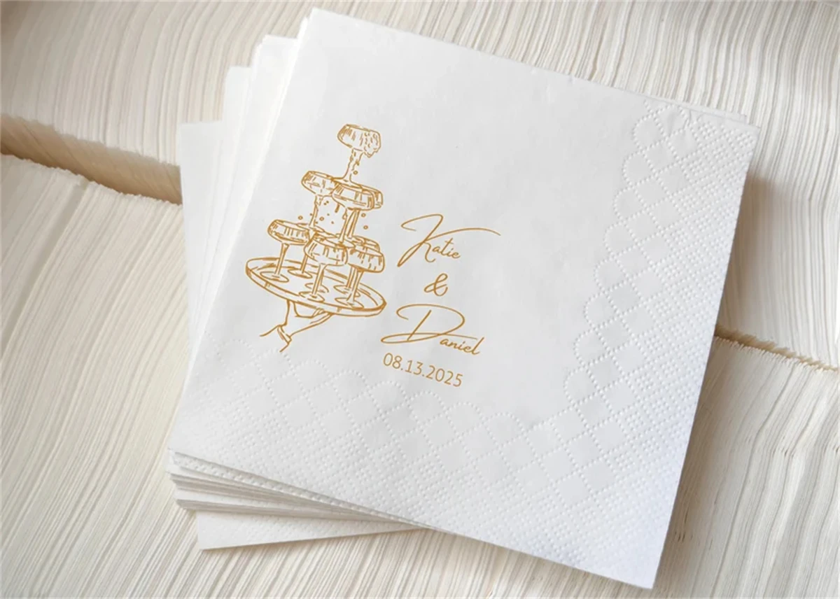 50Pcs Custom Napkins Personalized Napkins for Wedding Reception Custom Cocktail Napkins Wedding Napkins Custom Champagne Tower