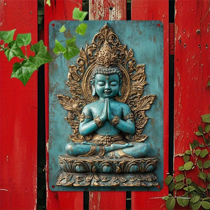 

2D 1pc Turquoise Buddha Aluminum Wall Art, Metal Tin Sign for Bathroom, Dining Room, Bedroom, Dormitory Decor, 8x12 Inch