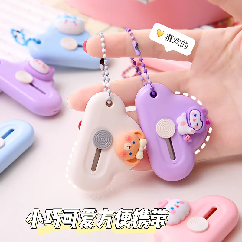 

Cute Cartoon Utility Knife with Keychain Portable Mini Unpacking Express Knife Paper Envelope Cutter Letter Opener Art Knife Sta