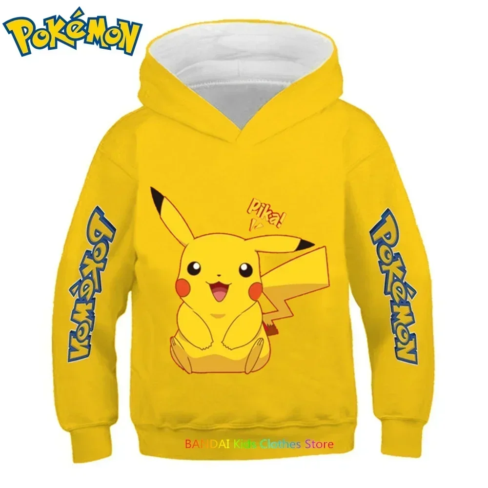 4-14 Years Kids Kawaii Pokemon Hoodies Pikachu Sweatshirt Long Sleeve Children Clothes Boys Girl Cool Cute Kids Tops