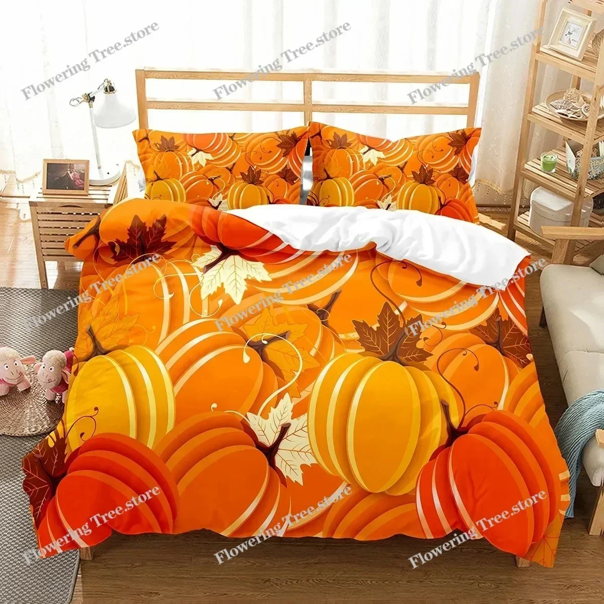 Pumpkin Lantern Duvet Cover Set Polyester Comforter Cover King Queen Full Twin Size Bedding Set With Pillowcase Halloween Gift02