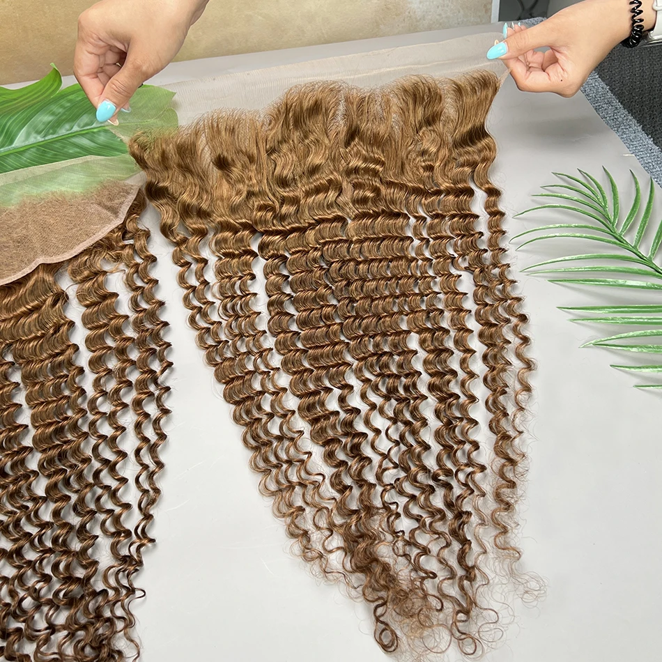 

Deep Wave #4 Brown Color 13x4 Transparent Lace Frontal Human Hair Bleached Knots Invisible Lace 100% Vietnam Virgin Human Hair