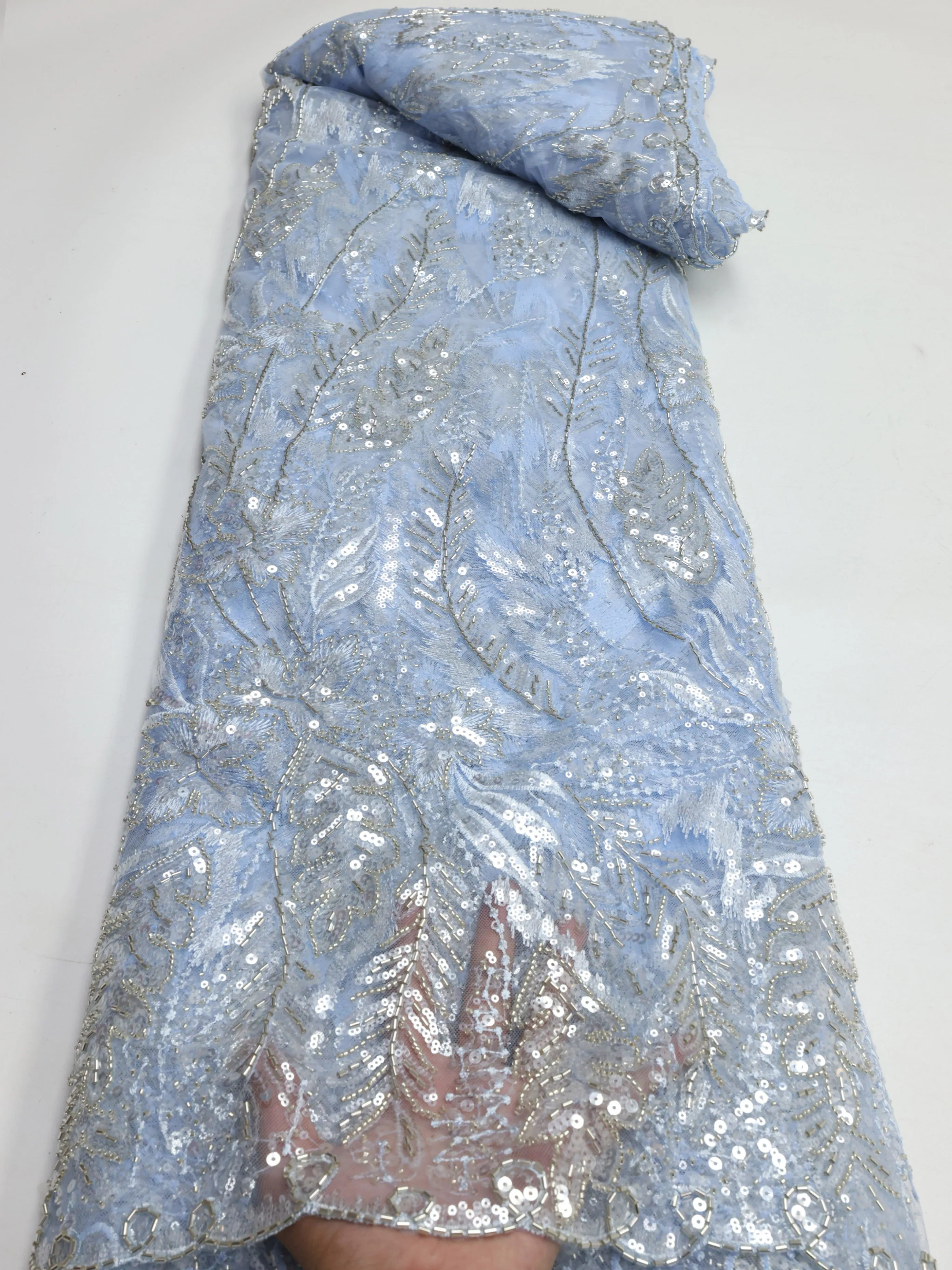 African Lace Fabric Sequins Beaded Embroidery Groom Nigerian Bridal High Quality French Tulle Lace Fabric For Wedding Party