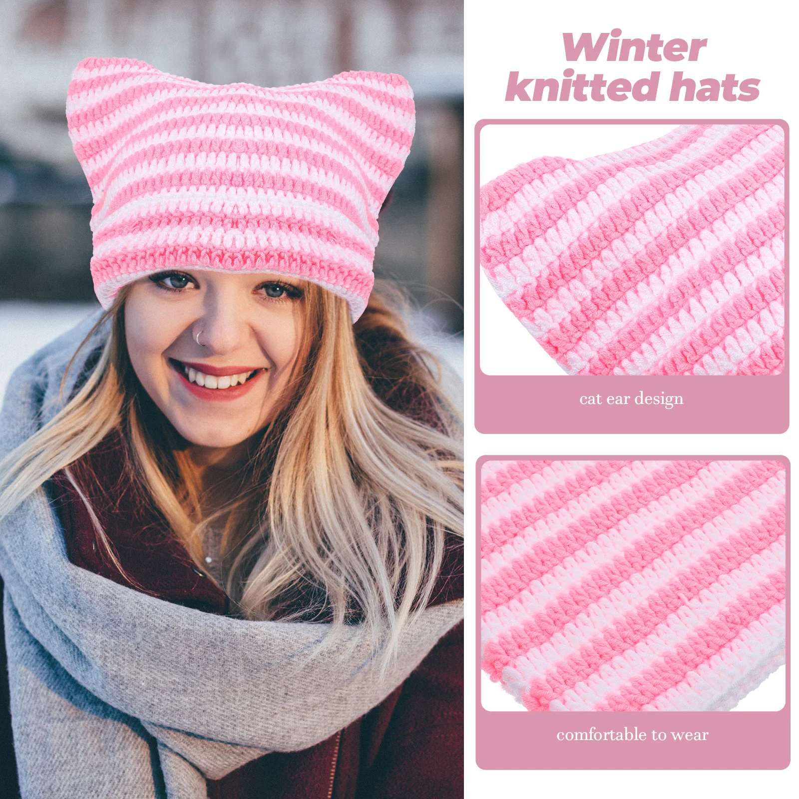 

Warm Winter Knit Hat Cute Cat Design Soft Beanie for Unisex Adults Thick Knitted Cap Fashion Outdoor Head Protector