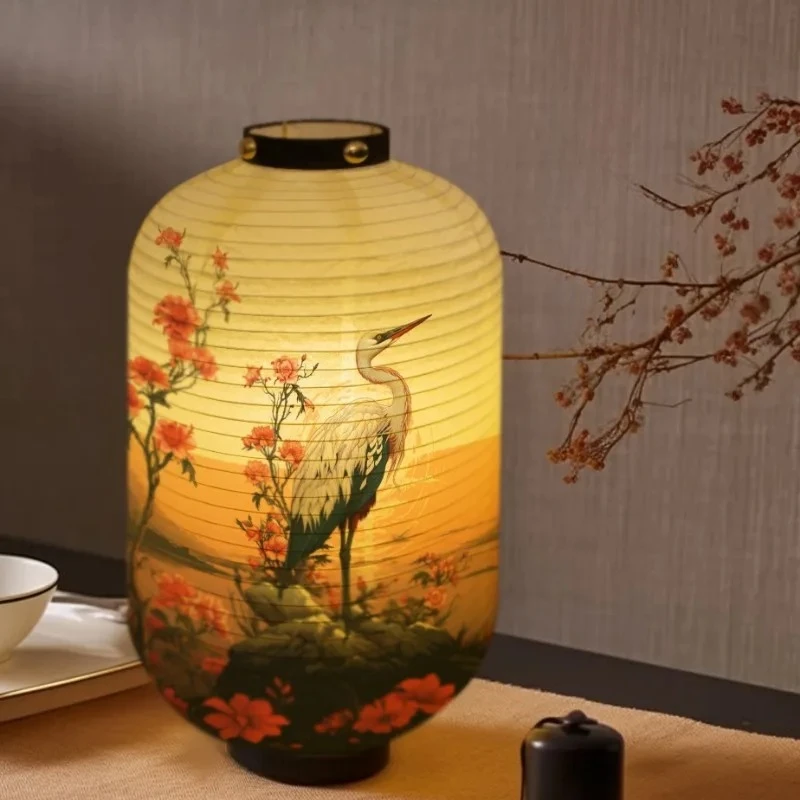 Crane Printed Paper Lantern Japanese Style Ukiyo-e Traditional Lantern Izakaya Restaurant Cuisine Wedding Party Decor 25x50cm