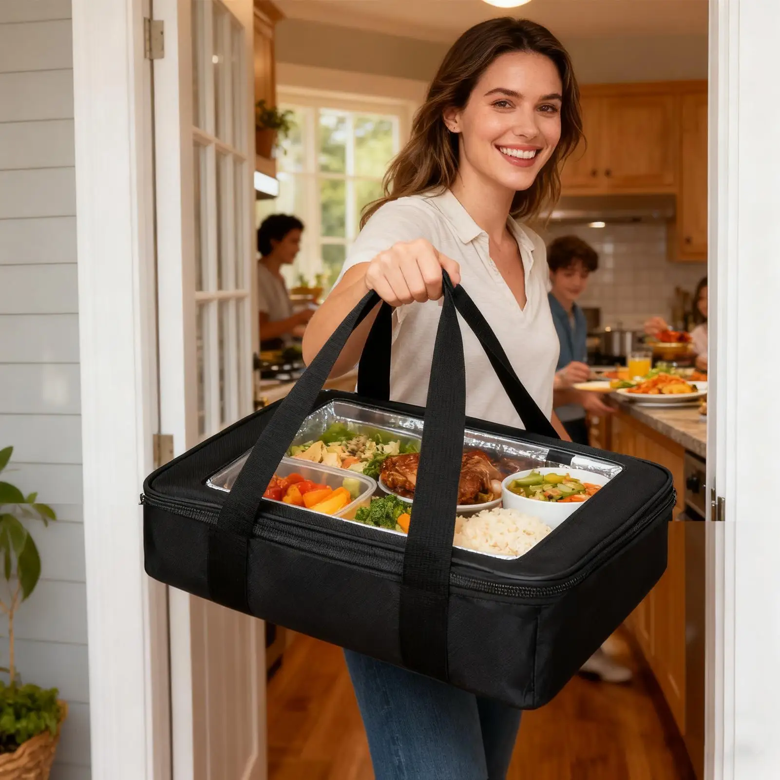 Hot Dish Carrier Leakproof Insulated Portable Hot Cold Food Container Tote With Lid For Transport Meal Delivery Serving Storage