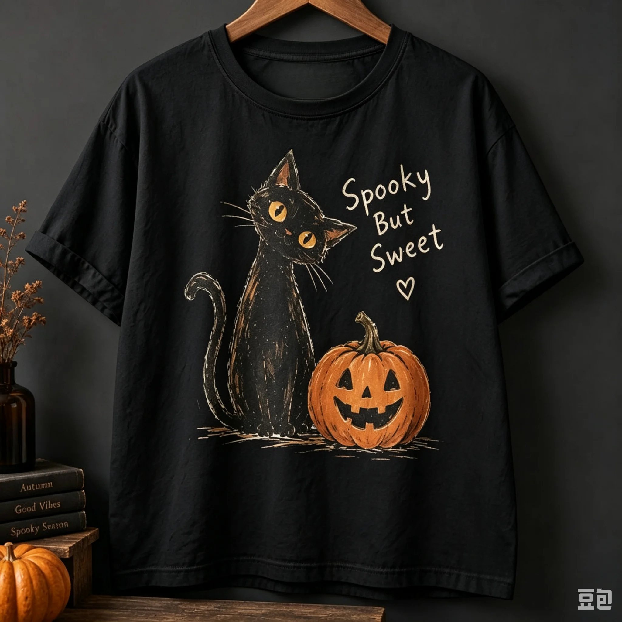 Spooky But Sweet T Shirt Halloween Black Cat Pumpkin Graphic Tee Unisex Retro Autumn Fall Casual Short Sleeve Streetwear Top