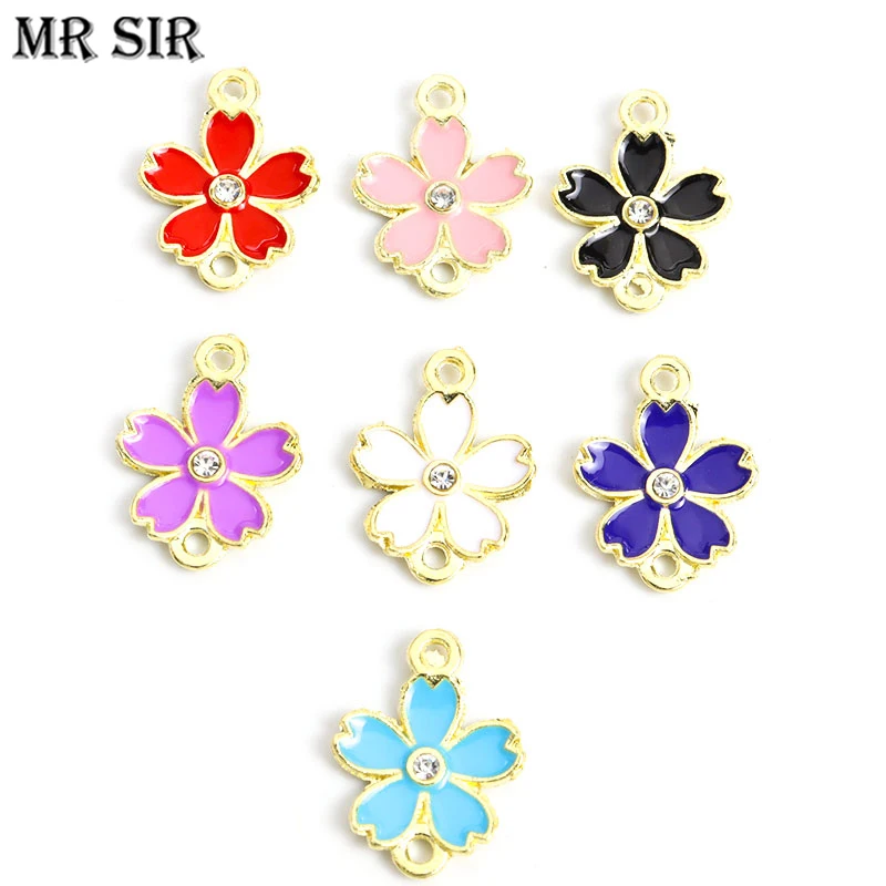 10pcs 14x18mm Enamel Sakura Camellia Flower Charm Connectors Colourful Cherry Blossom Pendants Jewelry Making Necklaces Findings