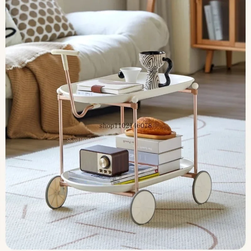 Movable Side Table Trolley Nordic Creative Medieval Ins Premium Sofa Side Small Tables Cream Coffee Table Multi-functional Cart