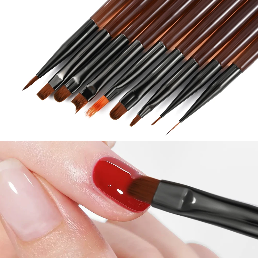 9PCS Acryl UV Gel Nagel Pinsel Set DIY Nail art Liner Pinsel Streifen Muster Malerei Pinsel Kits Verlängerung Zeichnung schnitzen Stift