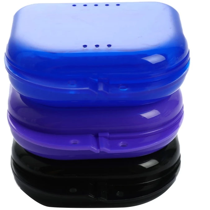 Orthodontic Denture Storage Container Carabiner Hook Air Vent Holes Dental Teeth Retainer Box Retainer Case Mouth Guard Case