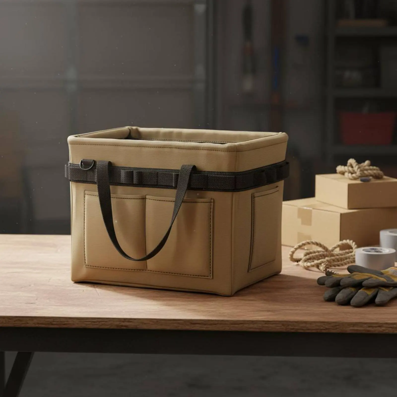 

Foldable Tool Bag Large Capacity Multi-Pocket Tool Carrier Foldable Canvas Storage Bin Reinforced Bottom for Car Trunk