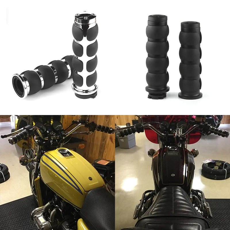 

2PCS Motorcycle Handle Bar Hand Grips 25MM Aluminum Rubber Handle Grip Accessories for Harley Honda Yamaha Universal Cafe Racer