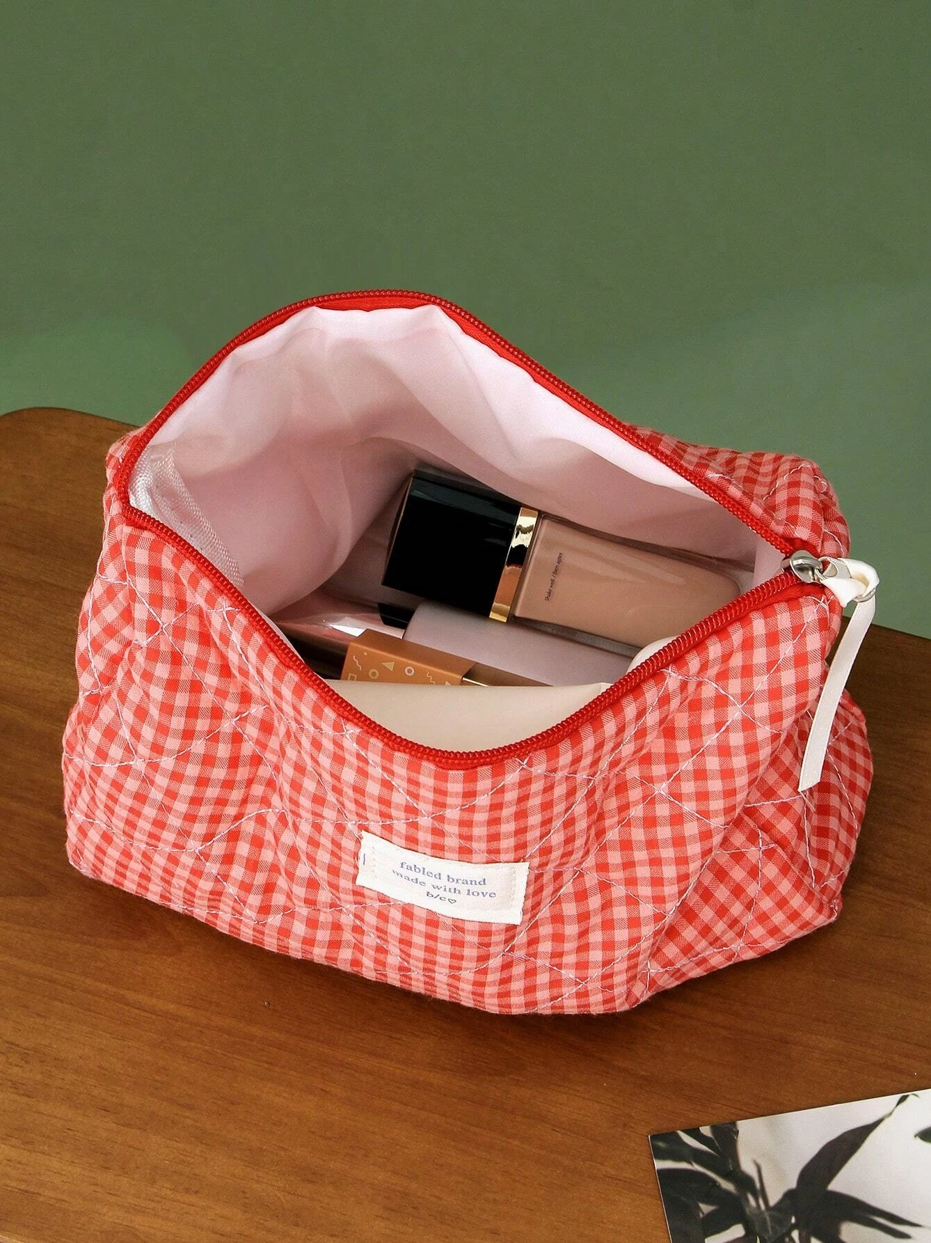 Plaid Makeup Bag Large Capacity Portable Cosmetic Bag For Women Girls Skincare Toiletry Bag Multifunctional Cute Wallet Pouch