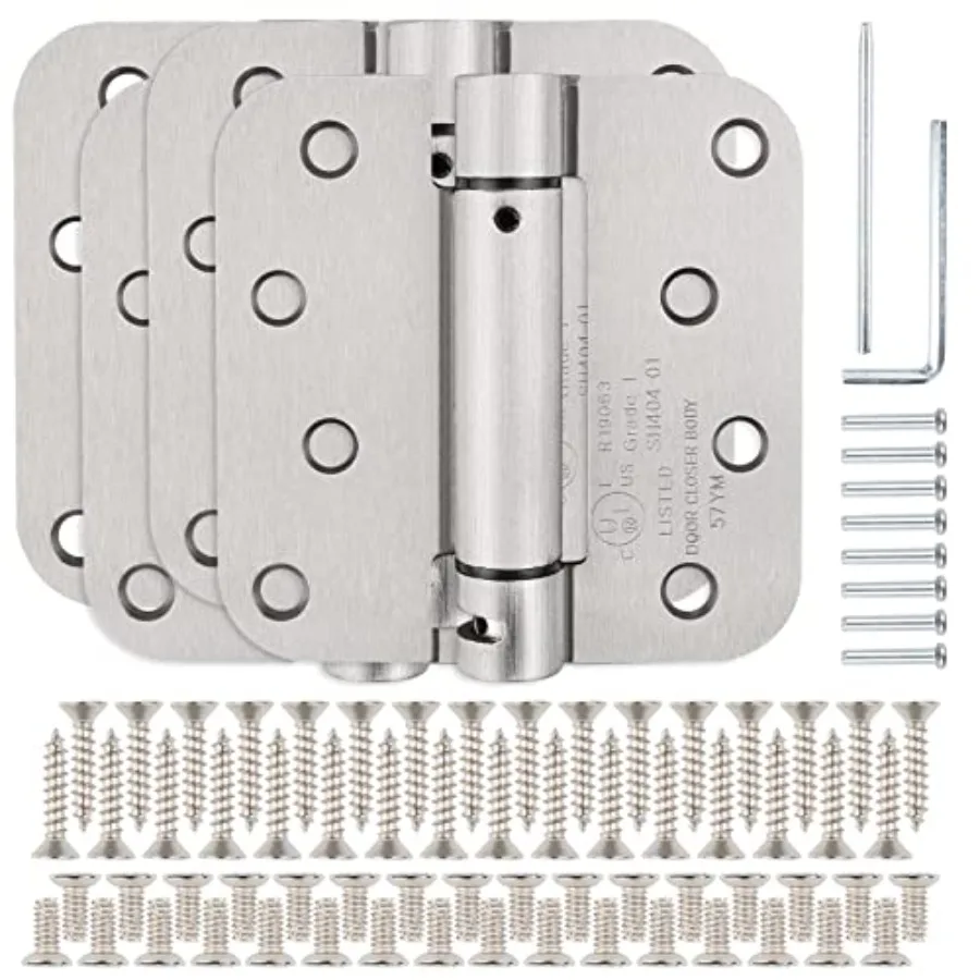 

Modern/Contemporary 4" x 4" Self-Closing Door Hinges, 8 Holes, Steel, Brushed Finish, Mortise Mount