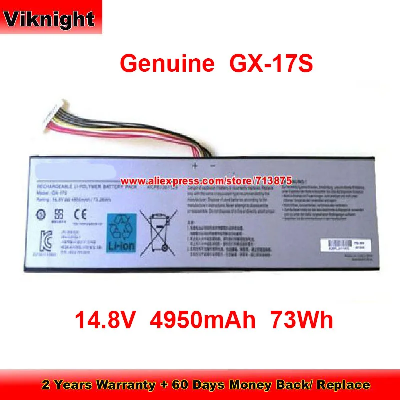 Genuine GX-17S Battery for Gigabyte AORUS X3 PLUS V3 v5 v7-KL3K4 v7CF1 v7-CF1 v7KL3K4 X7 X5S 14.8V 4950mAh 73Wh