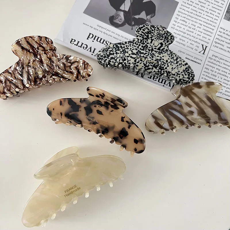 Korean version new acetic acid plate hairpin marble pattern grab clip leopard pattern hair back head shark clip hair accessories