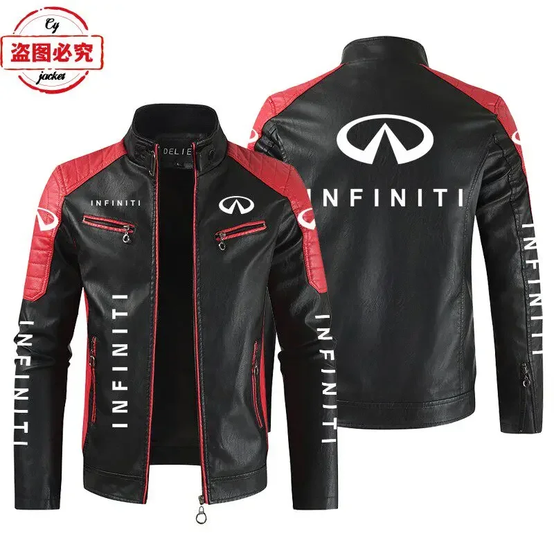 INFINITI Car Logo Printed Racing Suit PU Leather Jacket Windproof Stand Up Collar Jacket Four Season Infiniti Team Men's Jacket