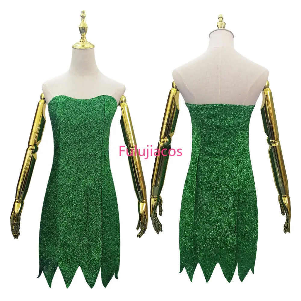 

Fulujiacos Cosplay Costume Pixie Fairy Green Dress Halloween Party Dress