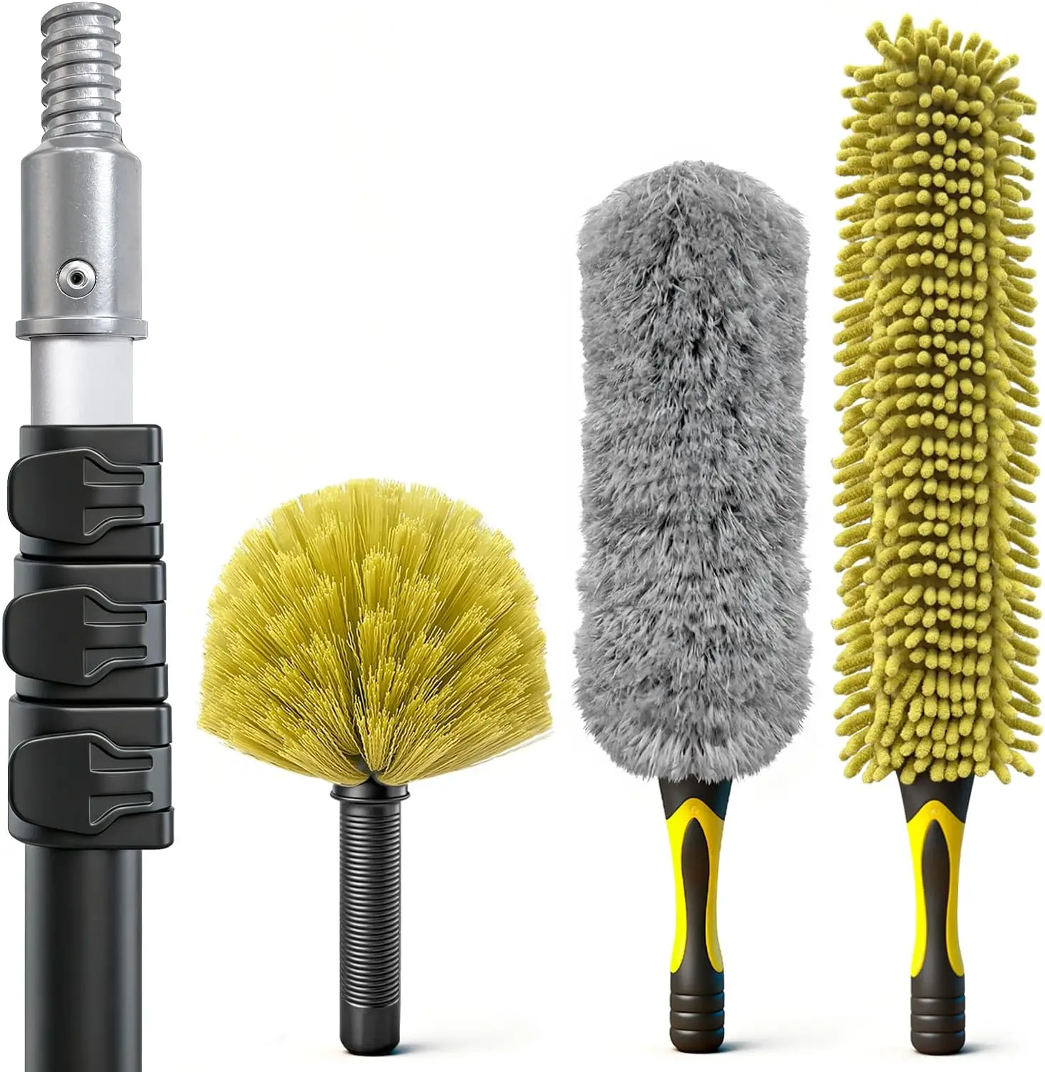 

4-12Ft Telescoping Extension Pole Kit, 4-in-1 High Reach Duster for Ceiling Wall Hard-to-Reach Indoor & Outdoor Cleaning