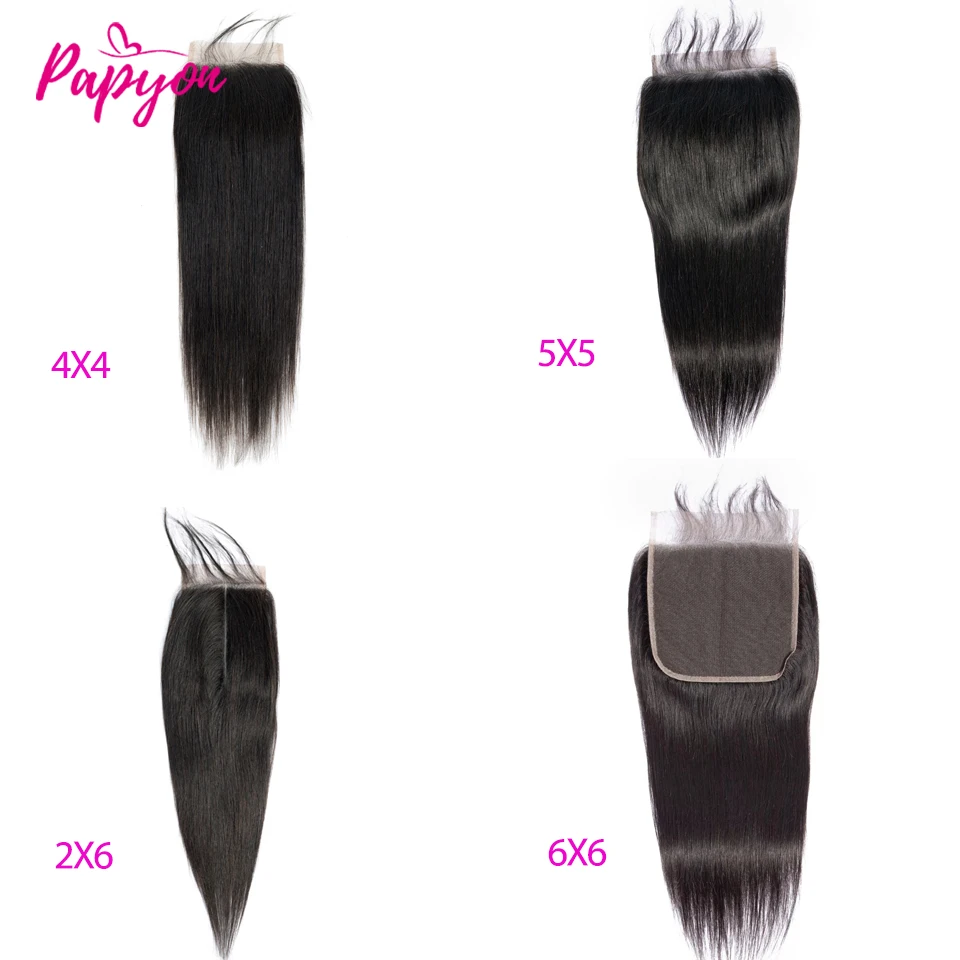 4x4 5x5 gerader Spitzenverschluss, nur 2x6 6x6 Echthaar-Spitzenverschluss, vorgezupft, natürliche Farbe, Remy-Echthaar mit Babyhaar