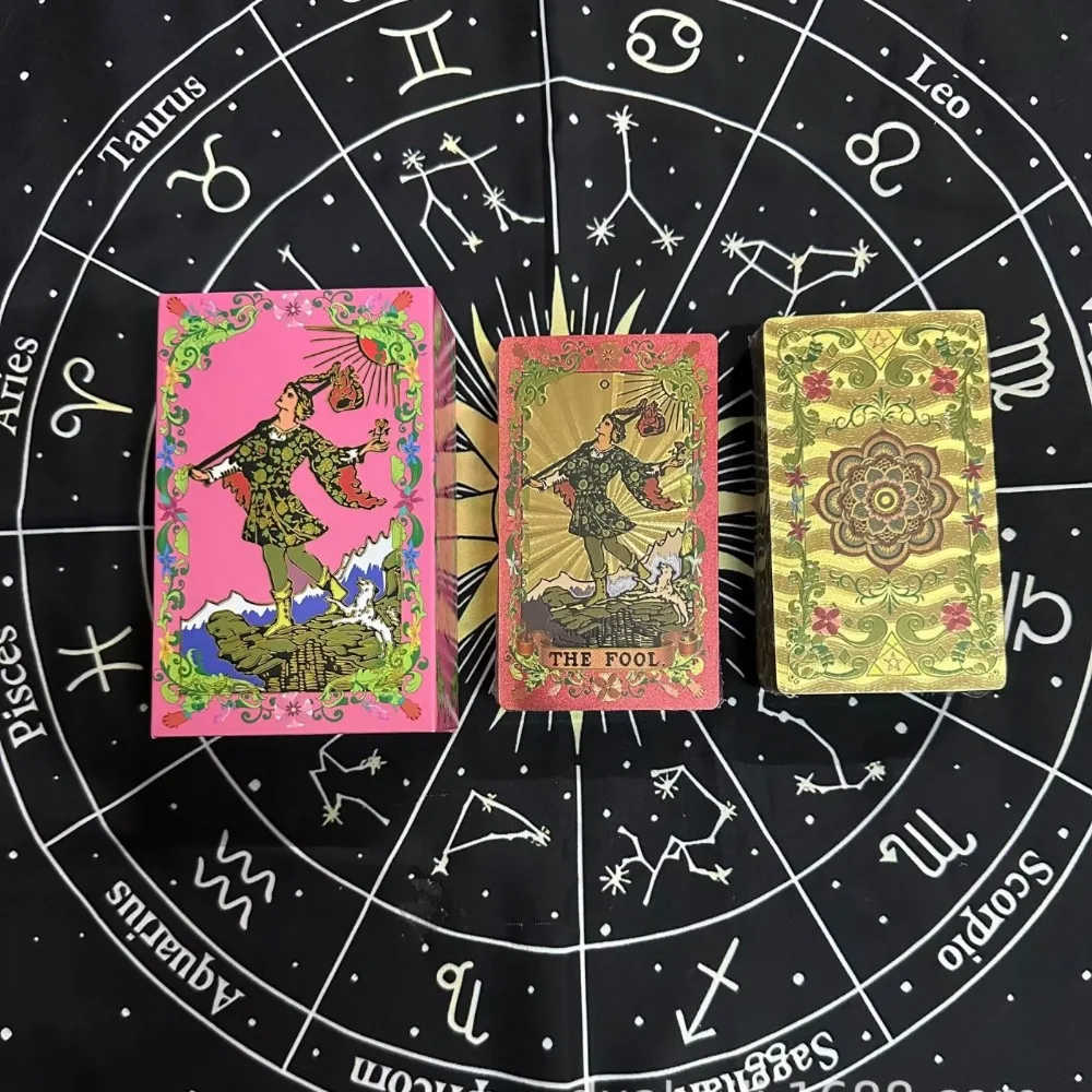 78 Cards 12x7cm Flower Language Gold Foil Rider Tarot Deck - PET Plastic, Waterproof & Scratch-Resistant