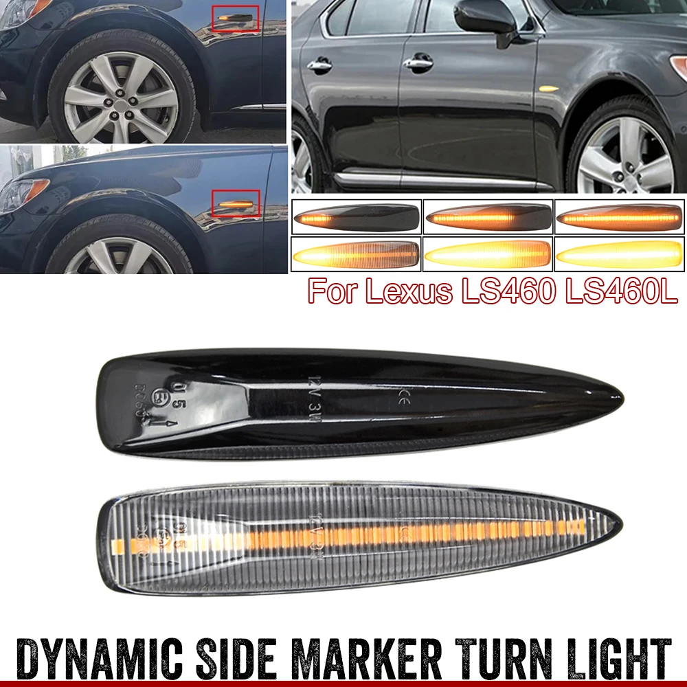 2Pcs For Lexus LS460 LS460L LS600h LS600hL LX570 Dynamic LED Side Marker Lights Turn Signal Sequential Indicator Lamps