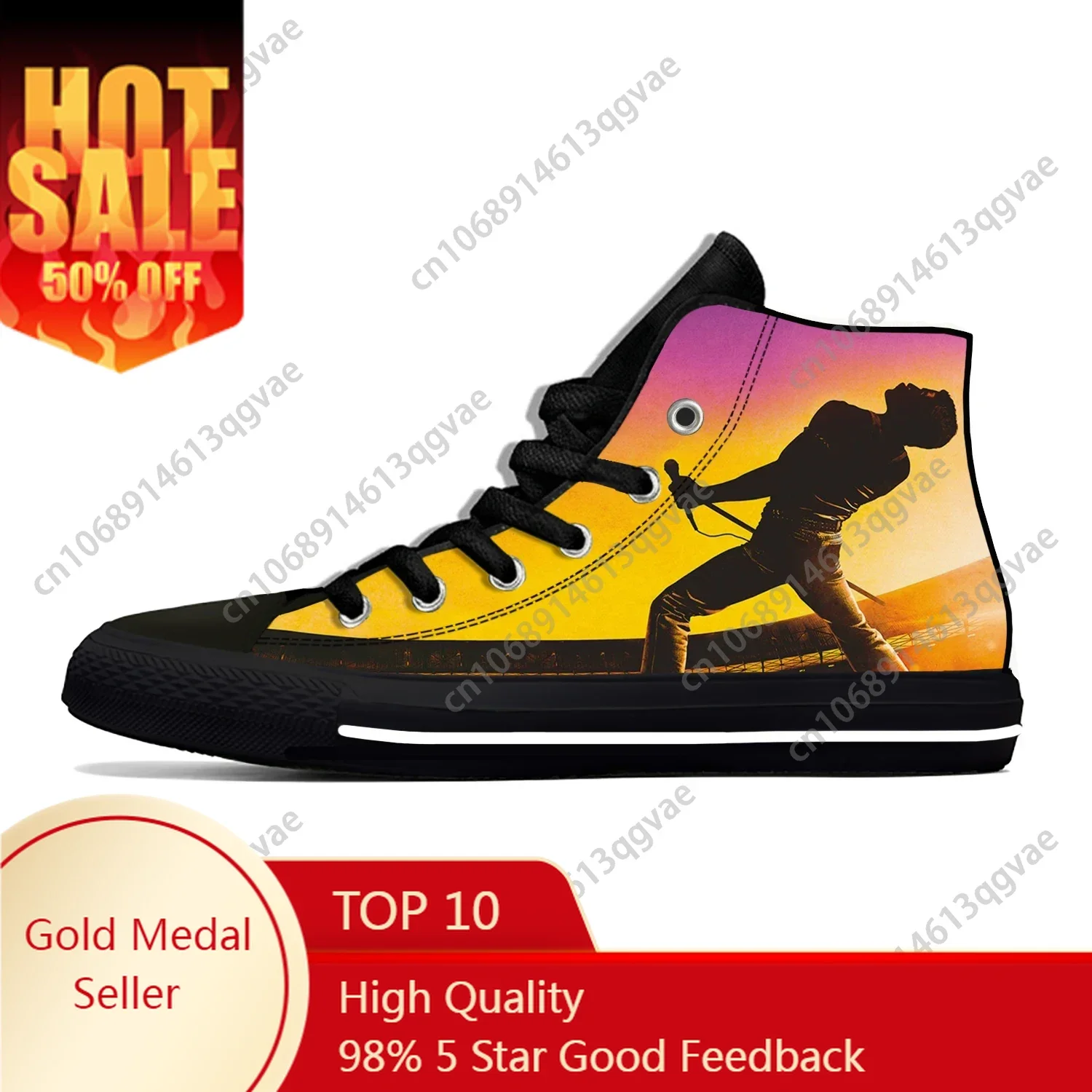 

Freddie Mercury Queen Rock Band Music Singer High Top Sneakers Mens Womens Teenager Canvas Sneaker Couple Shoes Custom Shoes