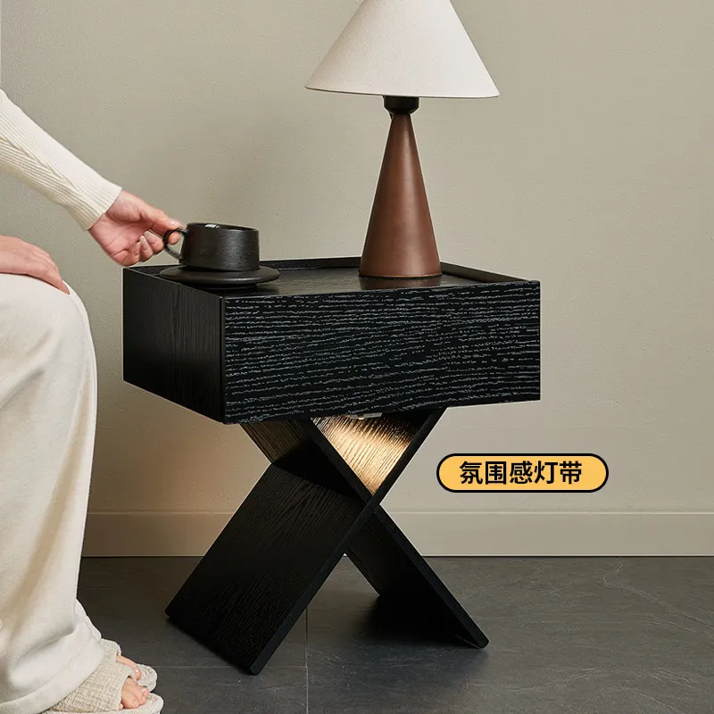Italian solid wood bedside table, premium bedroom, small bedside table, household design, black storage cabinet, storage cabinet