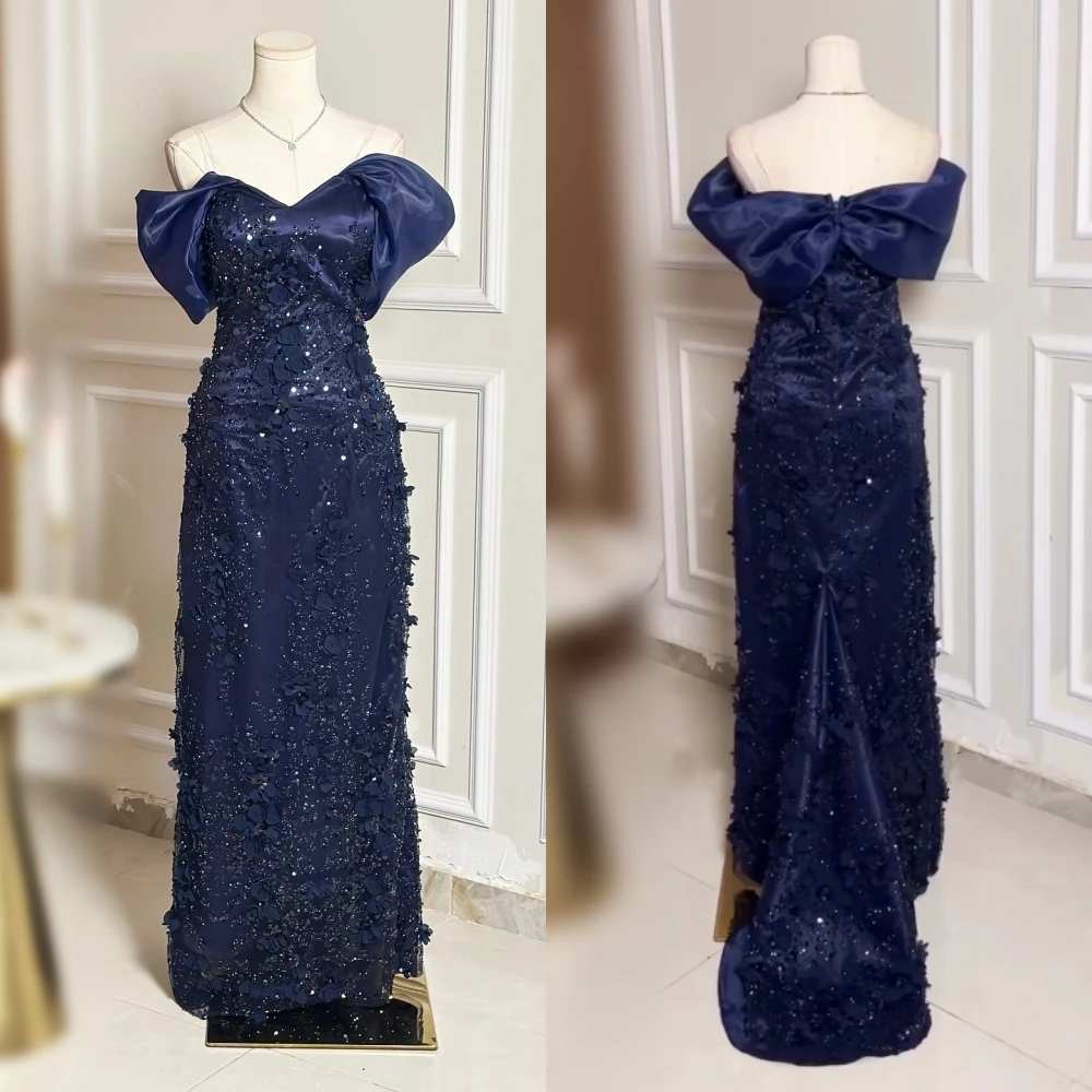 

Customized Charmeuse Applique Glitter Off-the-shoulder Trumpet Long Dresses Bespoke Occasion Luxury Evening Dress Elegant Party