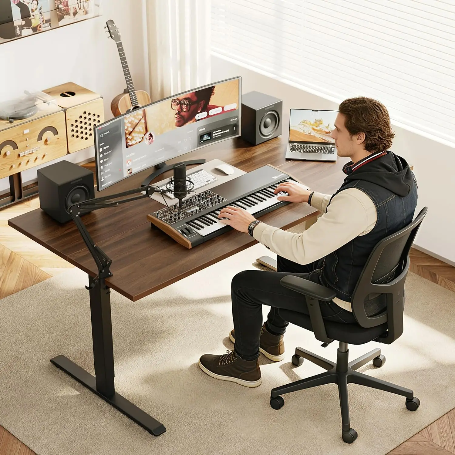 Electric Standing Desk, 55 x 28 Inches Height Adjustable Desk, Sit Stand up for Work Office Home, Ergonomic Rising Computer Tabl