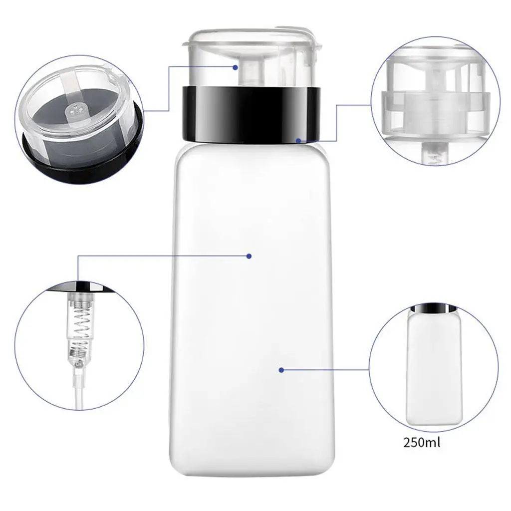 Nail Art Remover Pump Dispenser Press Bottle Empty Leakproof Storage for Manicure Supplies Cleaning