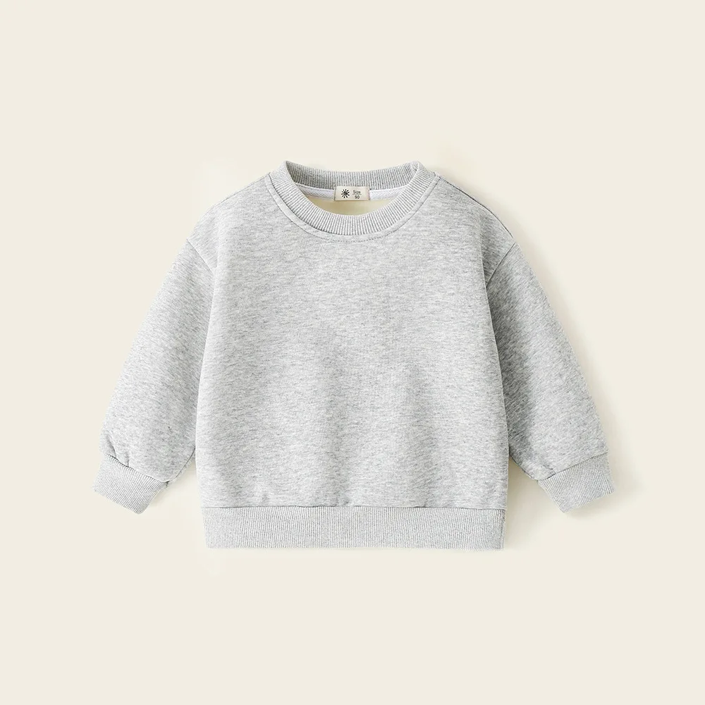 Kinder Jungen Sweatshirts Herbst Winter Verdickte Integrierte Fleece Solide Baby Jungen Pullover Einfache Vielseitige Kleinkind Jungen Top – Detail 2