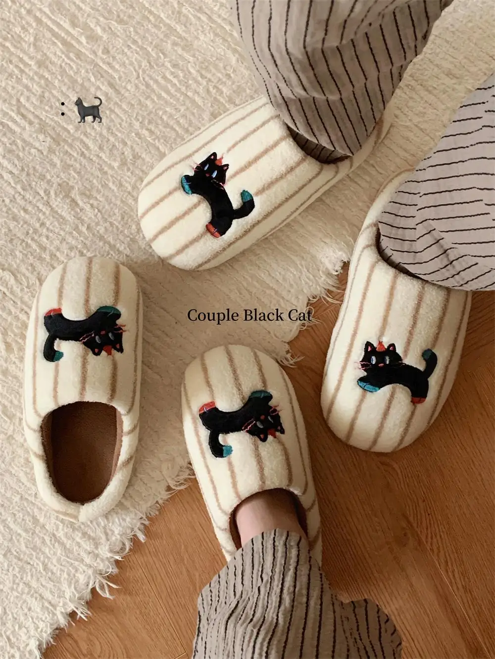 

Милые домашние тапочки Cute Little Bla из хлопка, теплые зимние тапочки с резиновой подошвой, пушистые, для пар