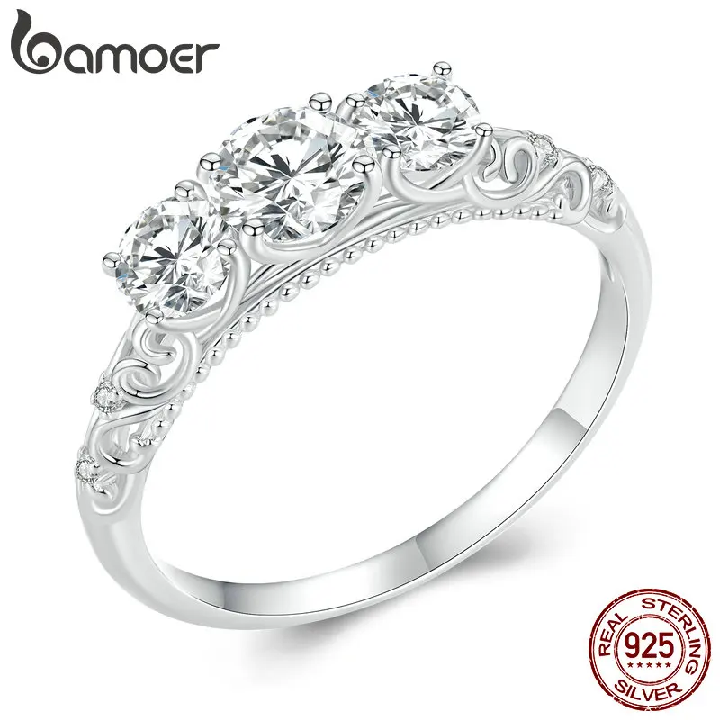 BAMOER-Anel Moissanite Redondo para Mulheres, Anel de Noivado, Banhado a Ouro Branco, Cor D, VVS1 Lab Diamond, 925 Sterling Silver, 1.1CTTW