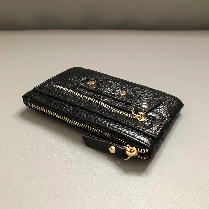 Genuine Leather ID Card Holder Women Wallet Coin Purses Key Chain Pendant Homemade Zipper Ladies Money Bag Pouch Ins Japan Kpop