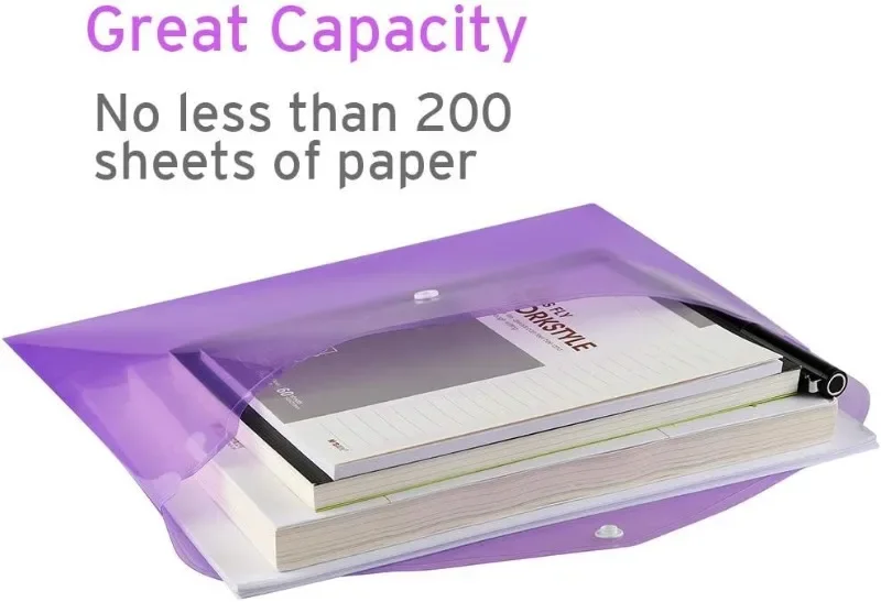 10pcs A4 Folders Plastic Envelopes Clear File Folder for Document Poly File with Label Pocket Snap Button for Office Organizer view 4
