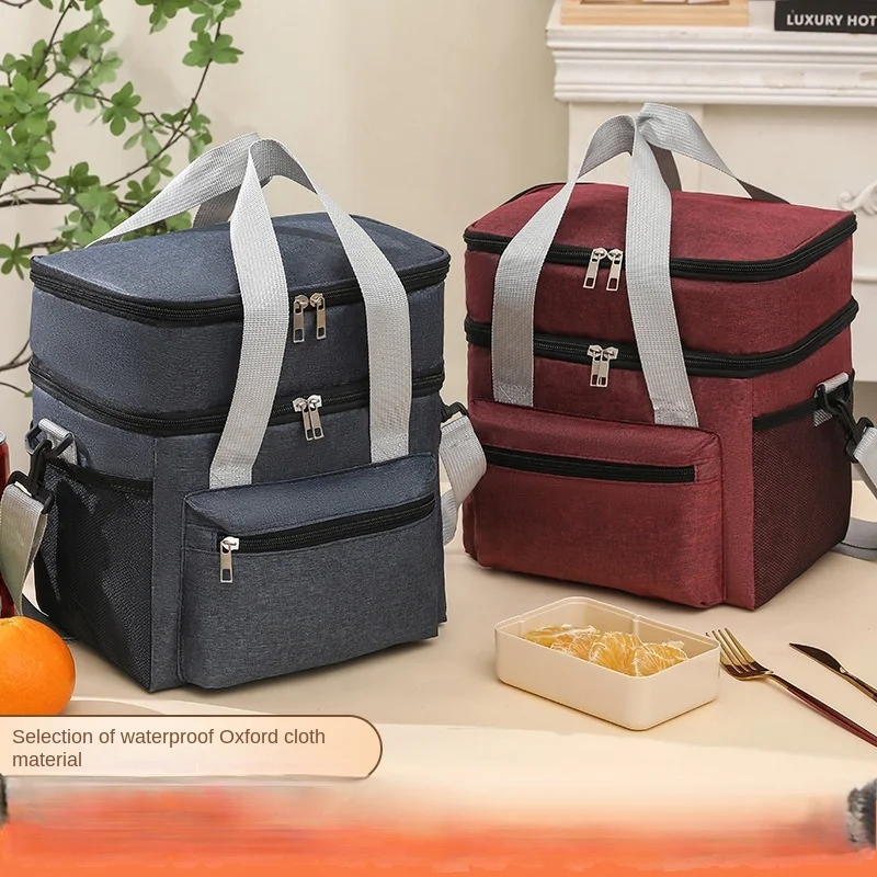 

Large Capacity Bento Bag Simple Double Layer Lunch Bag Outdoor Camping Picnic Bag Crossbody