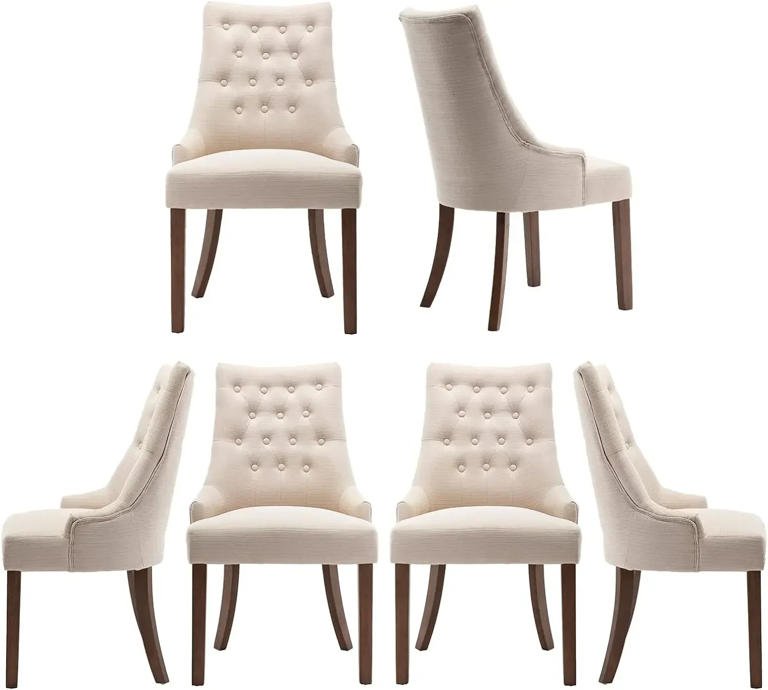 

COLAMY Wingback Upholstered Dining Chairs Set of 6, Fabric Side Dining Room Chairs with Tufted Button, Living Room Chairs for Ho