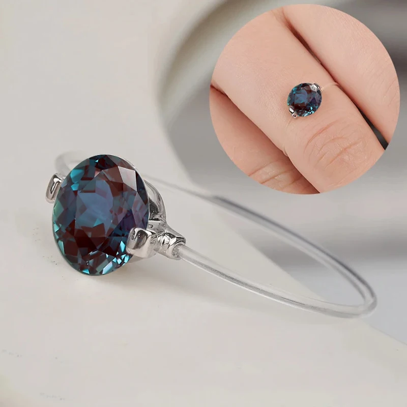925 Silvery Synthetic Sapphire 1ct-2ct Alexandrite Color Changing Ring for Women Simple Elegant Gift All Year Round